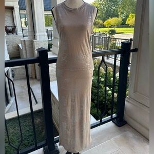 River Island NWOT Beige Silver Glitter Tank Top & Skirt Co-Ord Set (Size 8)